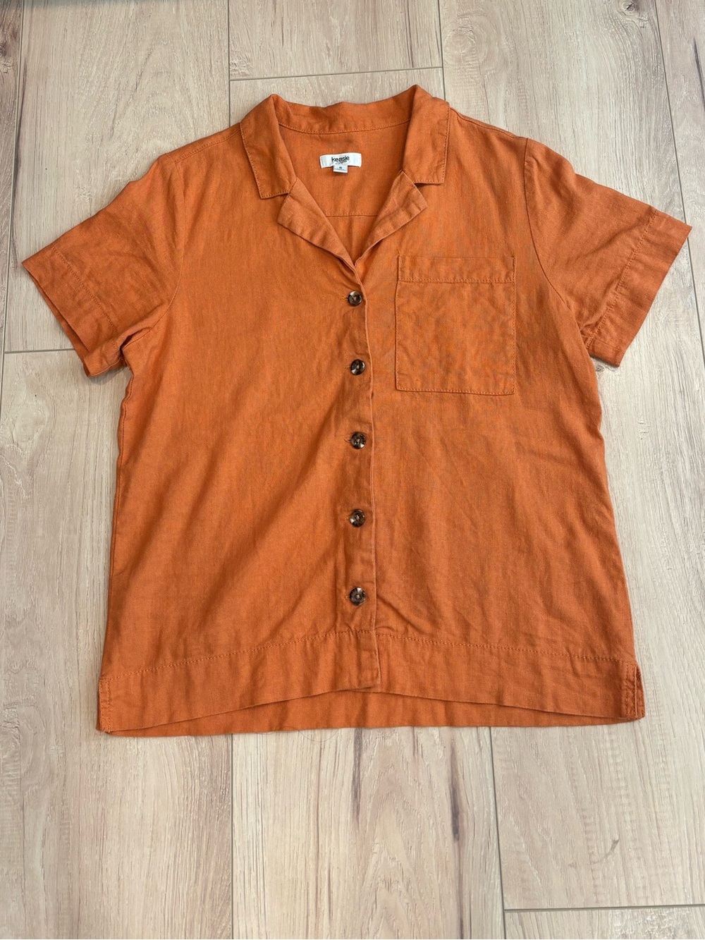Rust orange linen blend button up